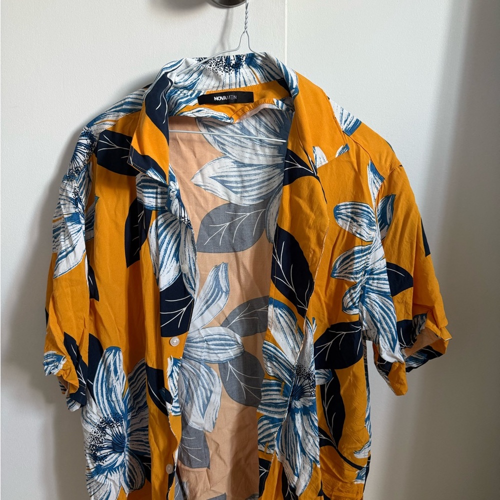 Fashion Nova Mustard Yellow Floral Button-Down Shirt